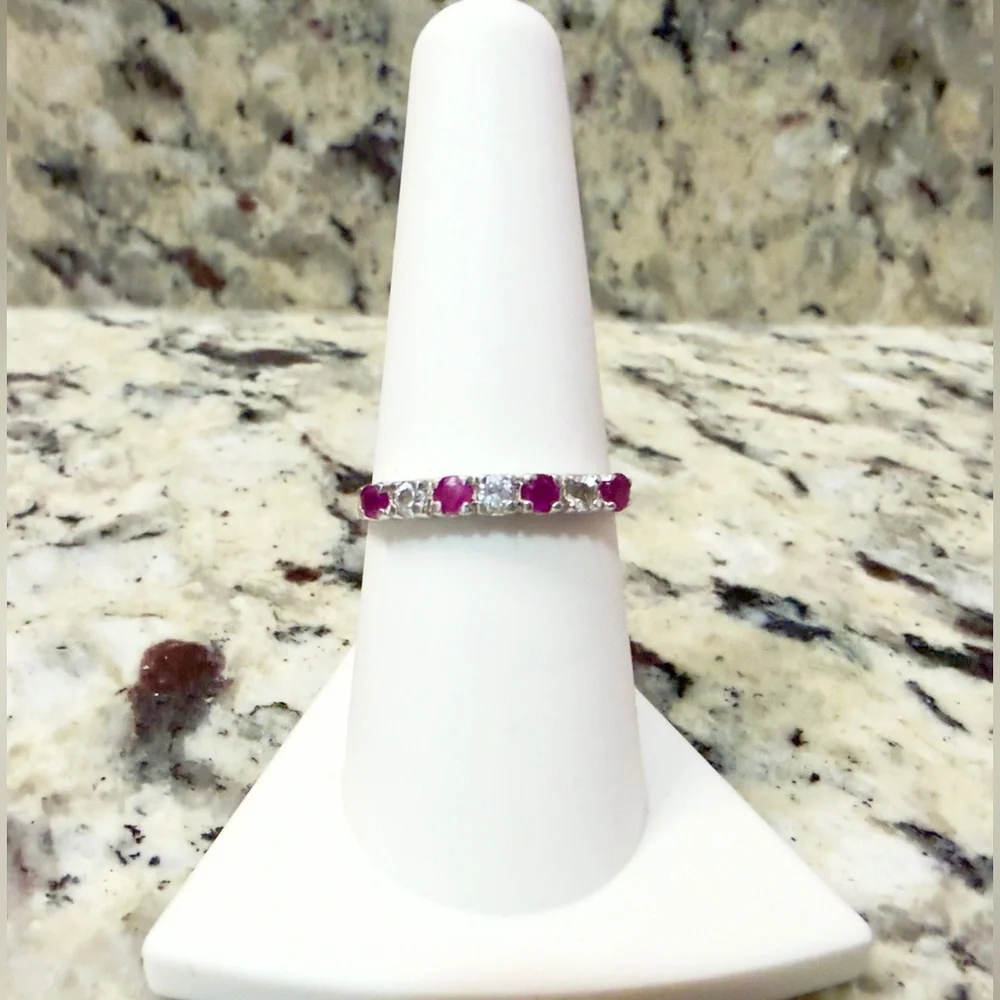 0.51 ct. Genuine Ruby & White Topaz 925  Size 8